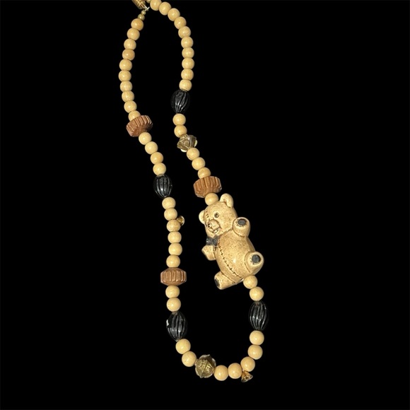 Vintage Jewelry - Vintage Ceramic Teddy Bear Beaded Necklace